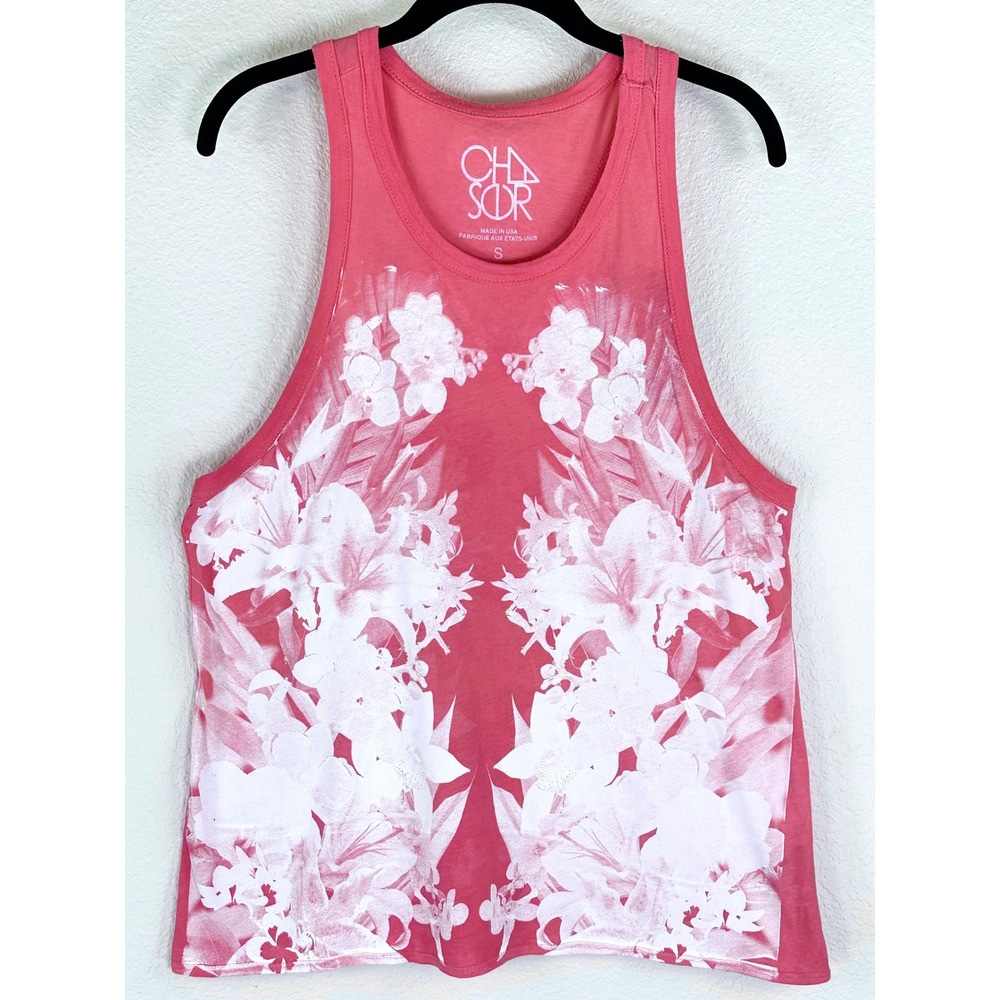 Chaser Pink Floral Graphic Muscle Tank Racerback USA Made NWT Small